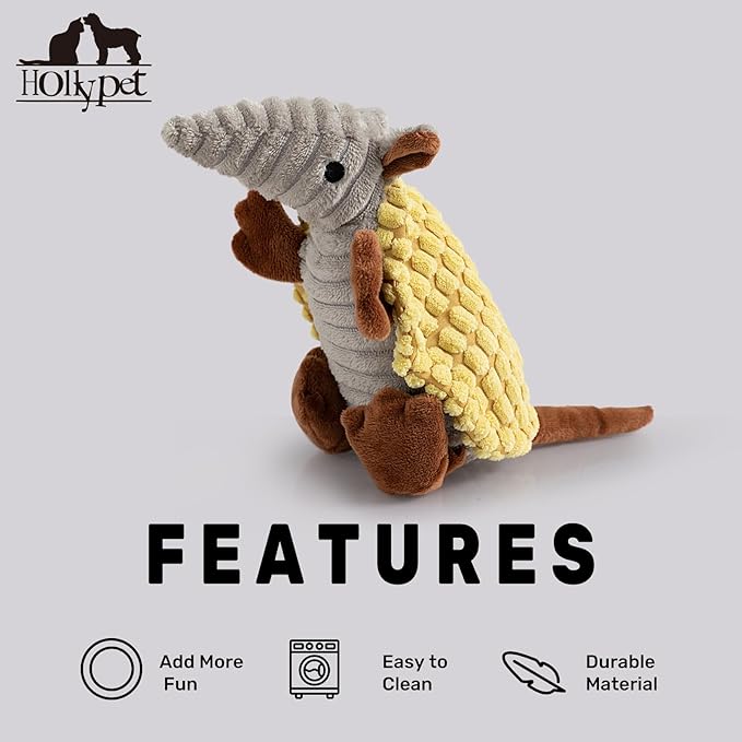 Hollypet Plush Dog Squeaky Toy Stuffed Armadillo Animal Pet Puppy Chew Toys - Image 6