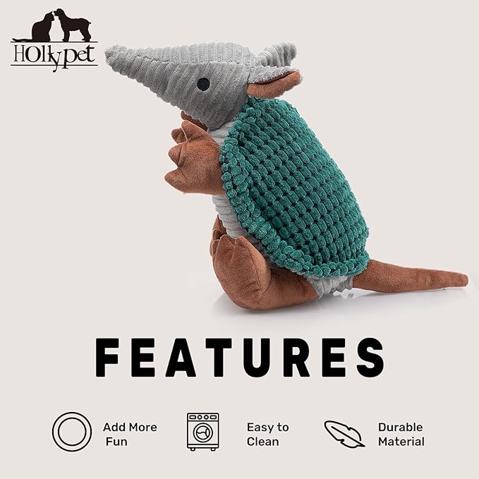 Hollypet Plush Dog Squeaky Toy Stuffed Armadillo Animal Pet Puppy Chew Toys - Image 6
