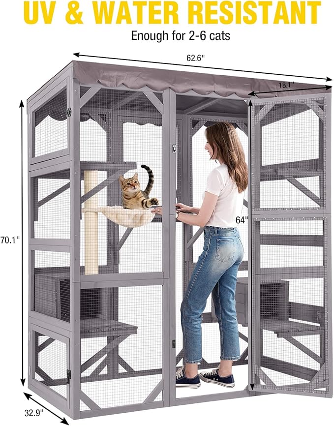 70.1’’ Large Wooden Catio Outdoor Cat Enclosure, Hammock and Scratching Post - Image 8