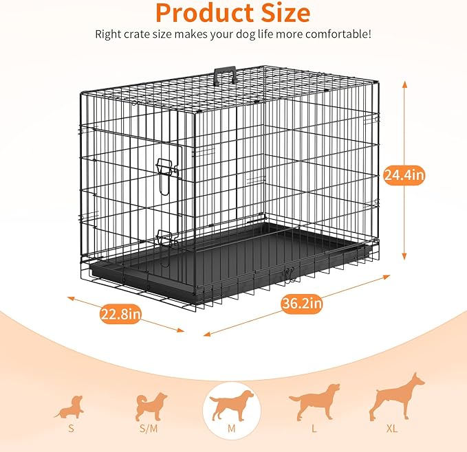 FDW Dog Crate 36-Inch Dog Cage Single Door Foldable Metal Kennel - Image 6