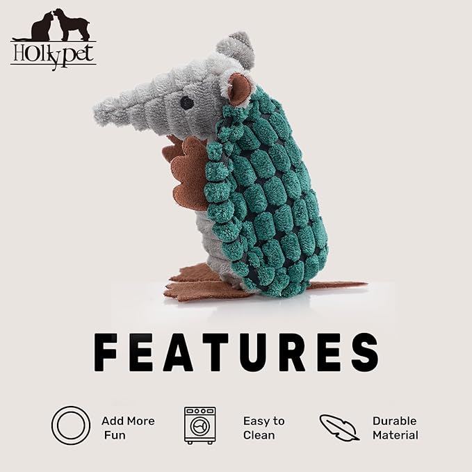 Hollypet Plush Dog Squeaky Toy Stuffed Armadillo Animal Pet Puppy Chew Toys - Image 6