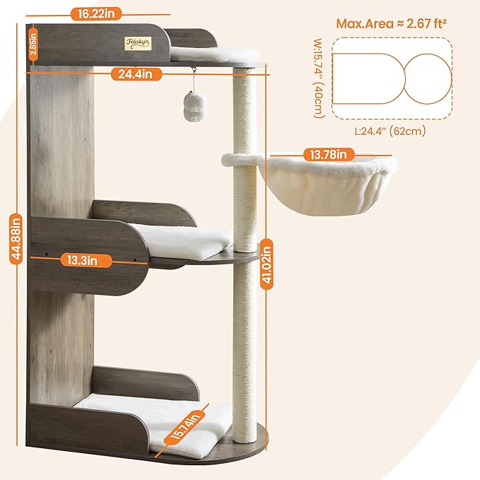 Modern Wood Cat Tree Tower for Indoor Large Cats, Cat Scratching Posts - Image 9