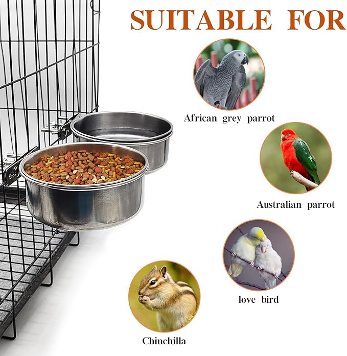 PINVNBY 2pcs Stainless Steel Bird Bowl Water Bowl Stainless Steel Bird Feeding - Image 6