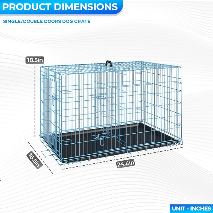FDW Dog Crate for Small Dogs 24 Inch Folding Metal WirePet Cage Double Door - Image 7