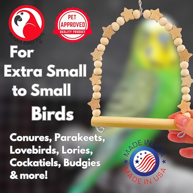 Bonka Bird Toys 1448 Natural Star Swing 8" x 6" Natural Wood Hanging Swing Perch - Image 7