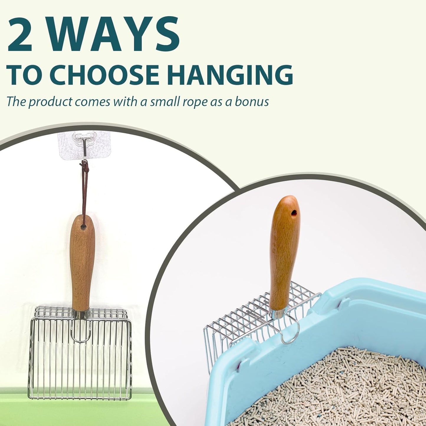 Cat Litter Scoop, Kitty Metal Scooper with Hook and Hole, Stainless Steel Kitten Poop Lifter for Litter Box, Non Stick, Durable and Heavy Duty Sifter for Easy Clean