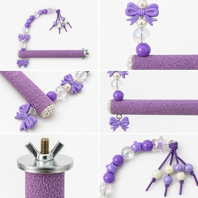 Bird Parrot Perch with Beads and Bow Chew Toy, Cage Platform Toy and Exercise - Image 6