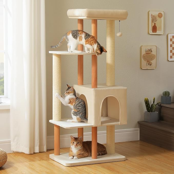 PAWZ Road Large Cat Tree, 53 Inches Modern Wooden Cat Tower - Image 8