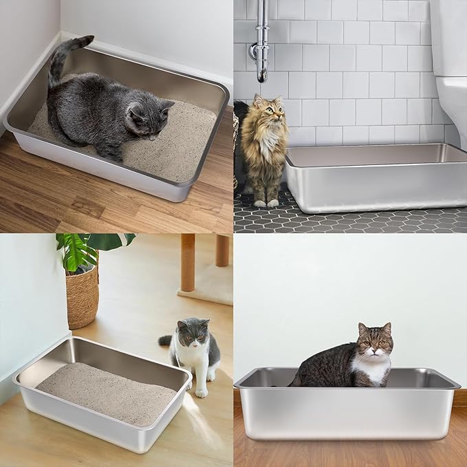 Stainless Steel Litter Box, 17.7"x13.8"x6" Medium to Large Metal Litter Box - Image 7