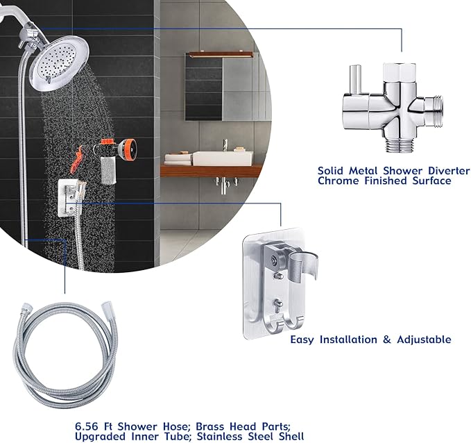 Dog Shower Attachment with Metal 3-Way Shower Diverter & 6.6FT Shower Hose - Image 9