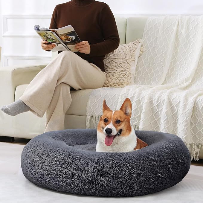 JOLLYVOGUE Dog Bed, Calming Anti-Anxiety Large Dog Bed, Fluffy Donut Cushion - Image 7