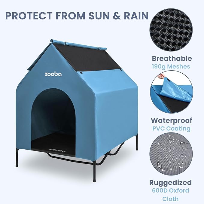 Zooba 48" XL Outdoor Dog House – Weatherproof Elevated Pet Shelter, Breathable - Image 9