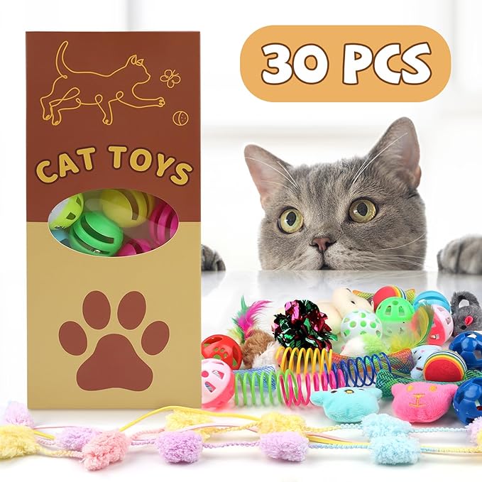QUOZUO 30 Pcs Cat Toy Kitten Toys Set, Interactive Cat Toy Wand Cat Springs - Image 7
