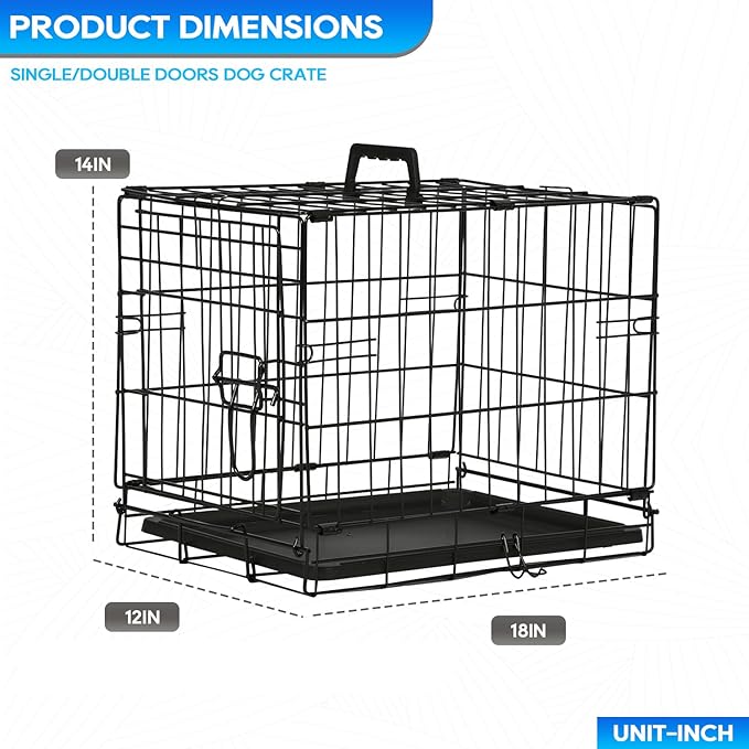 FDW Dog Crate for Small Dogs 18 Inch Folding Metal Wire Pet Cage Single Door - Image 7