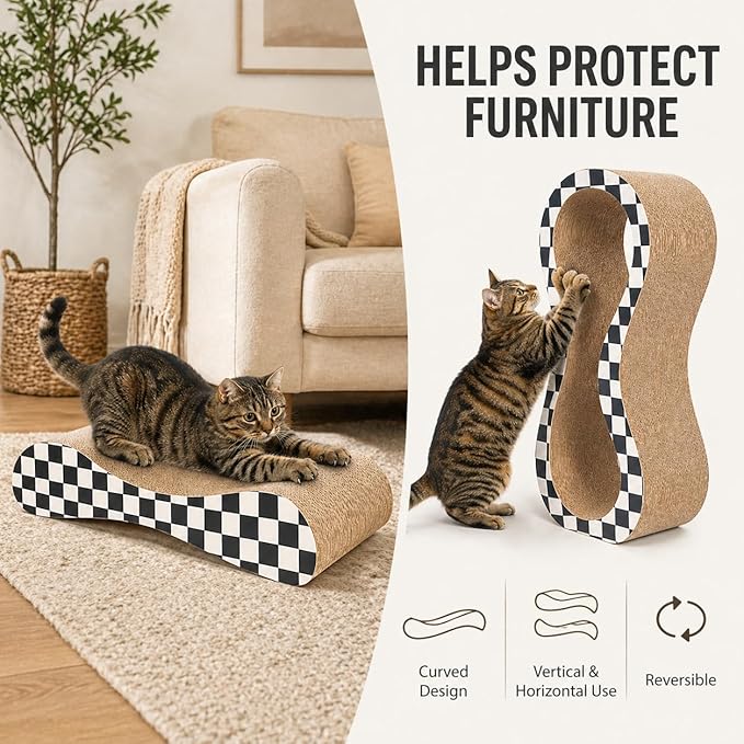 2 in 1 Large Cardboard Cat Scratcher Lounger, Cat Scratching Board - Image 8