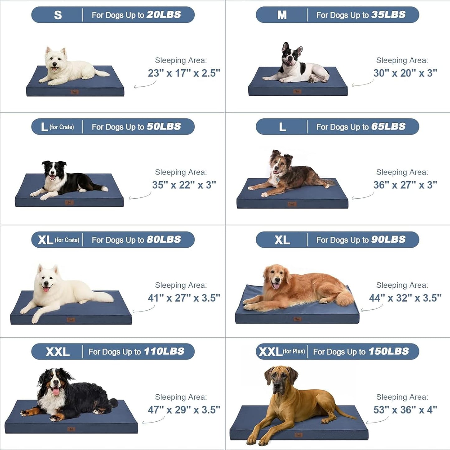 Outdoor XXL Dog Bed Waterproof, Dog Bed for Extra Large Dogs, Orthopedic Egg Foam Pet Bed with Washable and Removable Oxford Cooling Cover, Navy