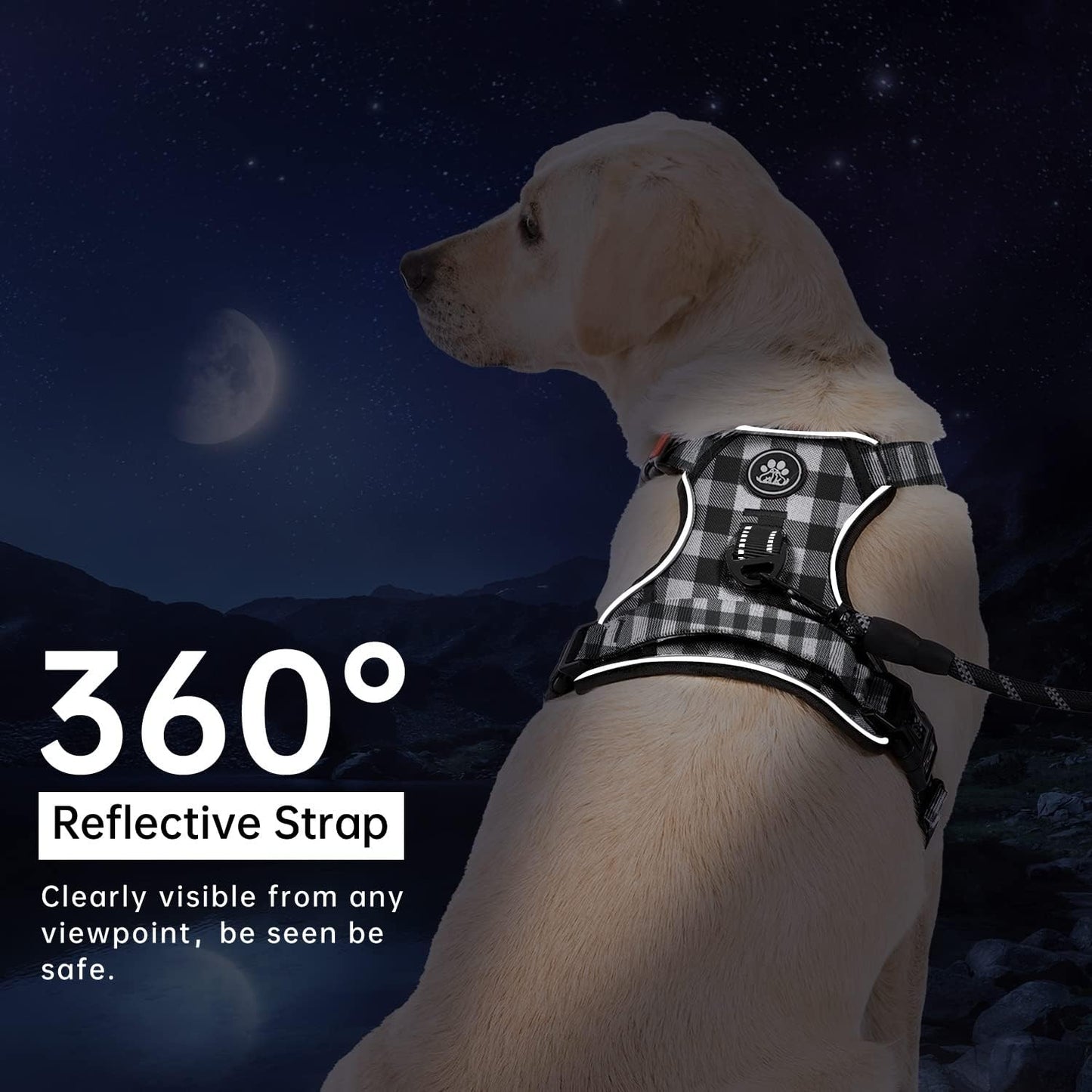 IVY&LANE No Pull Dog Harness with Leash Set, Reflective No Choke Pet Vest,Adjustable Oxford Dog Vest Harness with Easy Control Handle for Medium Lagre Dogs (Checkered Black,M)