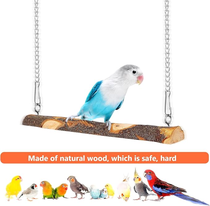 Wood Bird Swing 2pcs with Bell and Woven Ring Natural Wood Hanging - Image 9