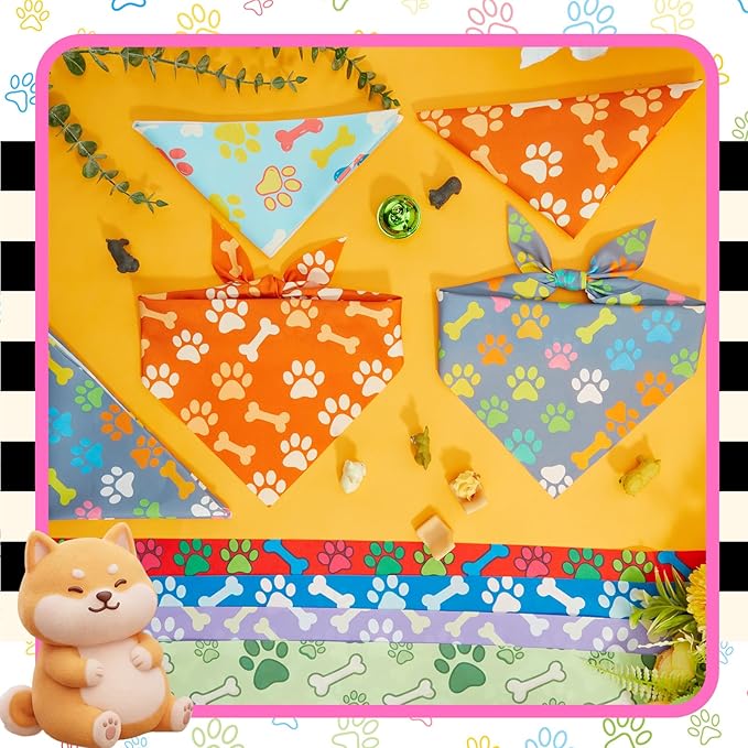 Tallew 60 Pcs Paw Print Dog Bandanas Bulk Summer Colorful Paw Bandanas Charm - Image 6