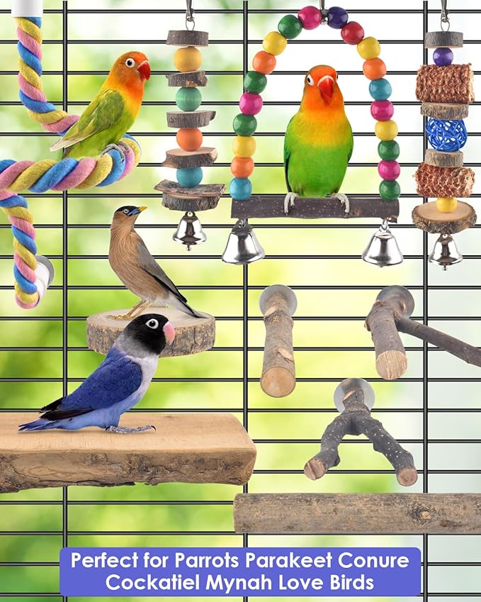 Bissap 10 PCS Bird Chew Toys, Parakeet Natural Wood Parrot Hanging Cage Toy - Image 7