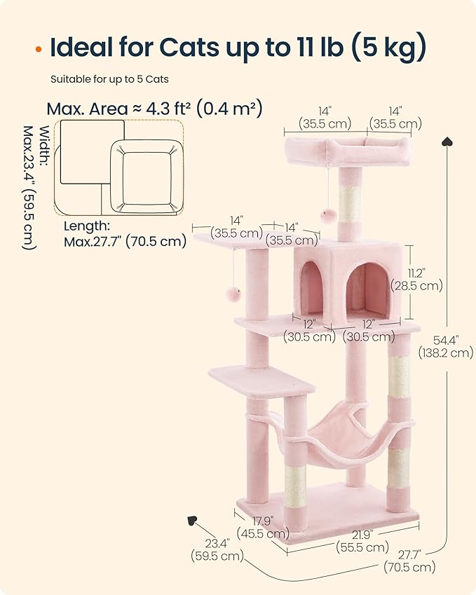 SONGMICS HOME Cat Tree for Indoor Cats, Hammock and Condo - Image 6