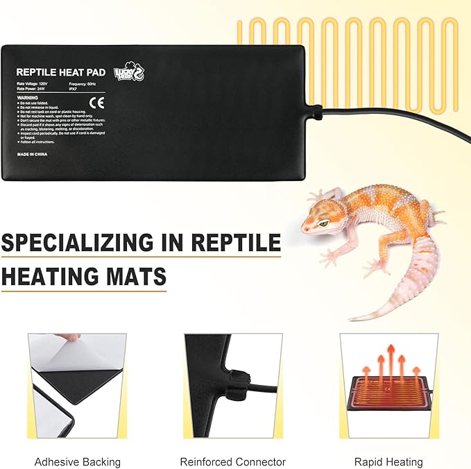 LUCKY HERP Reptile Heat Pad 8x18 Inch 24W Under Tank Terrarium Heating Mat - Image 7
