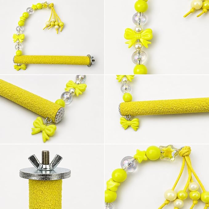 Bird Parrot Perch with Beads and Bow Chew Toy, Cage Platform Toy and Exercise - Image 6