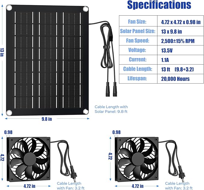 MARBERO 4.7 Inch Solar Powered Fan Kit, 15W Solar Panel - Image 8