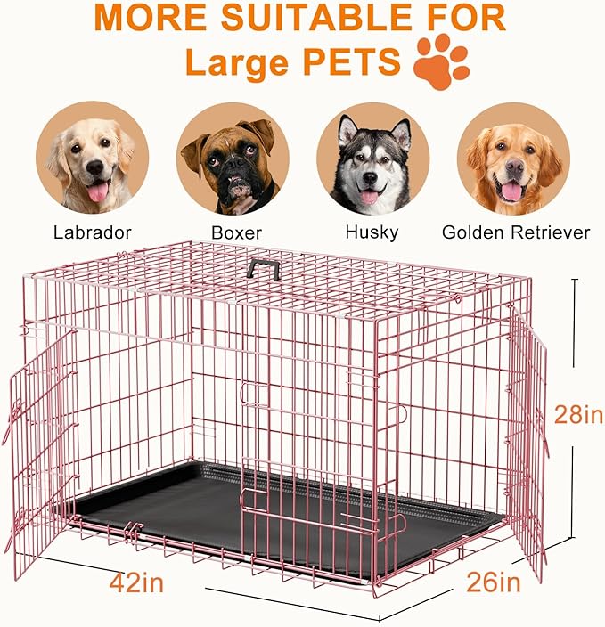FDW Large Dog Crate 42inch Dog Cage Foldable Metal Kennel - Image 7