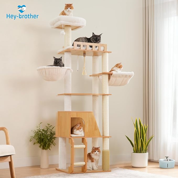 Hey-brother Wooden Cat Tree, 69.7 inch Cats Furniture Tower - Image 9
