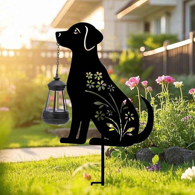 Bshine Dog Solar Light Outdoor Garden Decoration, Waterproof Metal Stake Black - Image 6