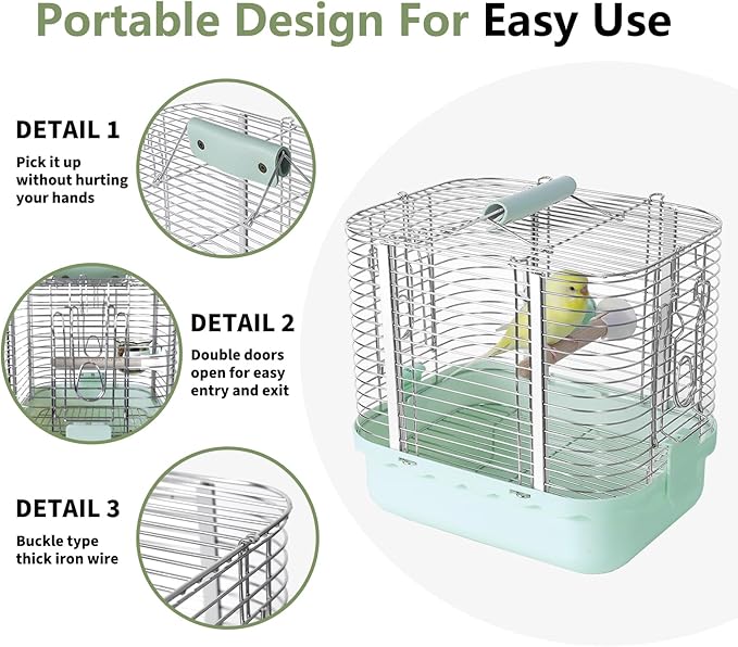 Bird Carrier Travel Cage, Durable Portable Stainless Steel Birdcage - Image 6