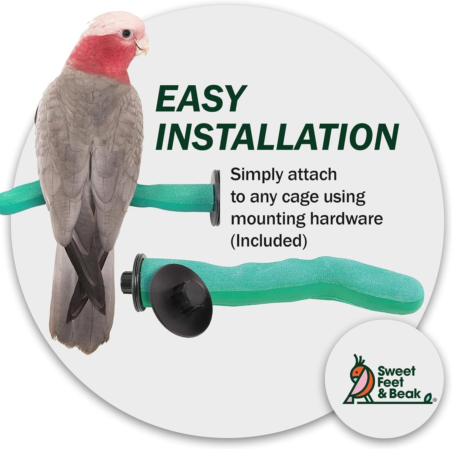 Sweet Feet & Beak Safety Pumice Bird Perch, Medium 1-1/4" X 12", Blue - Lightweight Grinding Bird Perches for Cage - Bird Nail Trimming Perch for Healthy Beak & Feet - Multi-Size & Color Parrot Stand