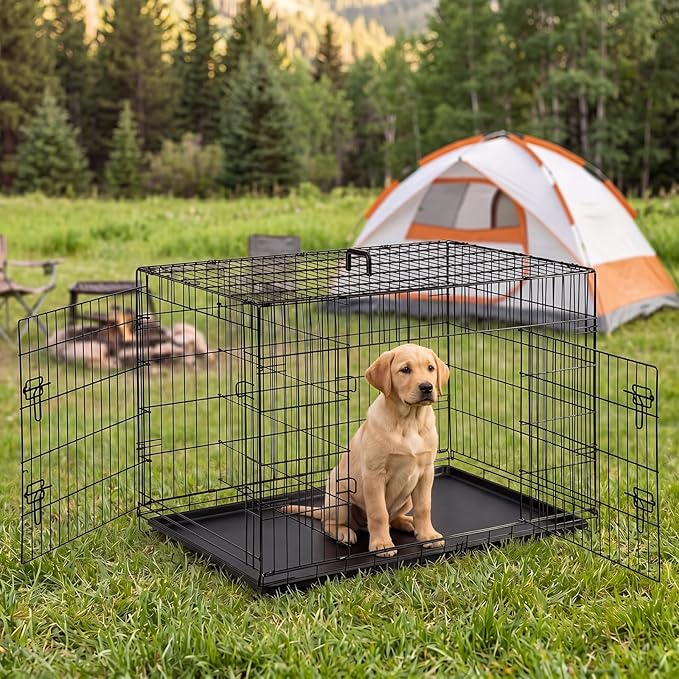 Sweetcrispy Dog Crate, 42 Inch Double Door Folding Metal Wire Dog Cage - Image 6