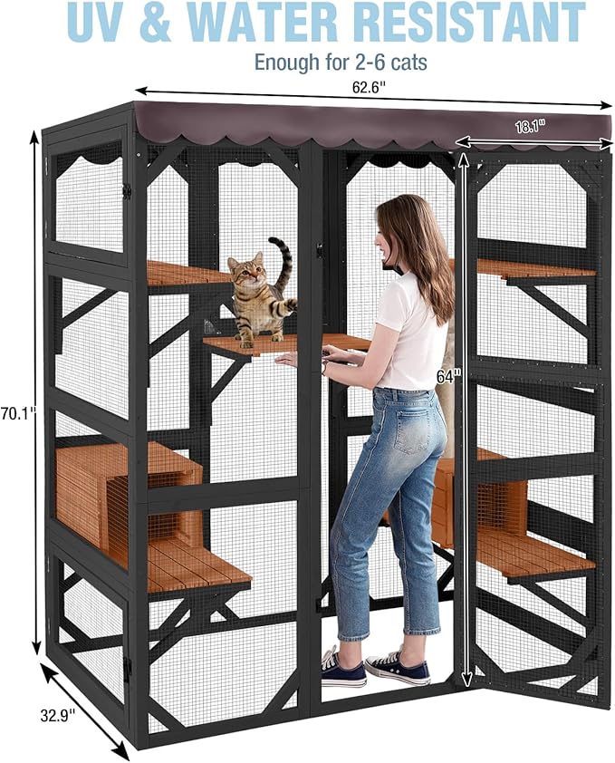 70.1’’ Large Catio Outdoor Cat Enclosure, Weatherproof Walk-in Cat Cage - Image 8