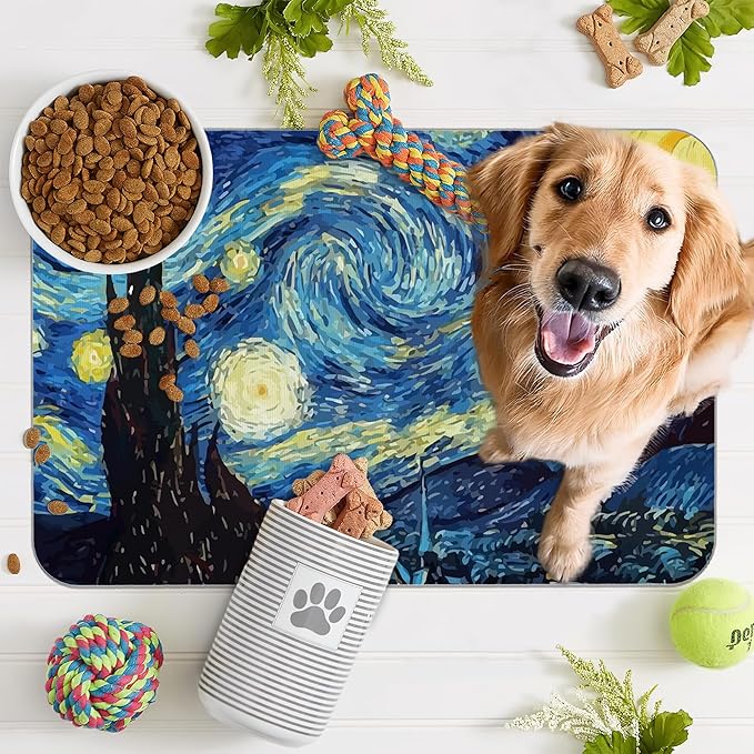 Starry Night Dog Cat Food Mat, Absorbent Pet Feeding Mat - Image 6
