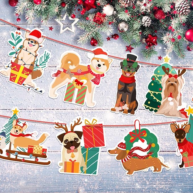 Cute Christmas Dog Puppy Reindeer Antlers Hanging Scarf Hat Banner - Image 6