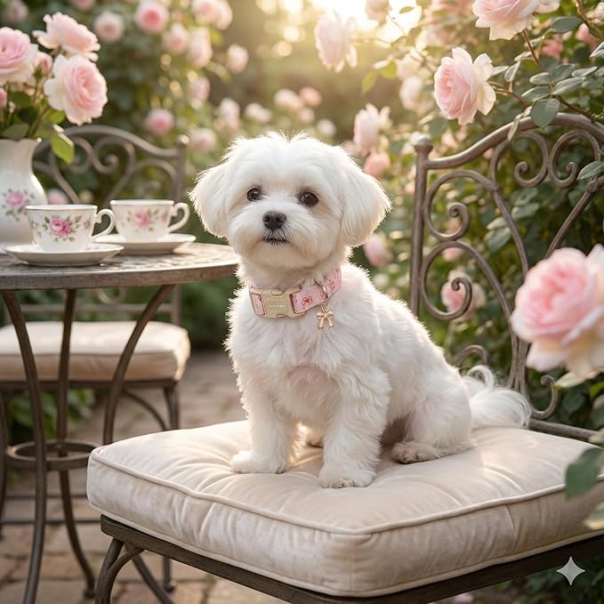 Pink Bow Dog Collar with Flower, Adjustable Cotton Puppy Collar, Cute Girl Boy - Image 9