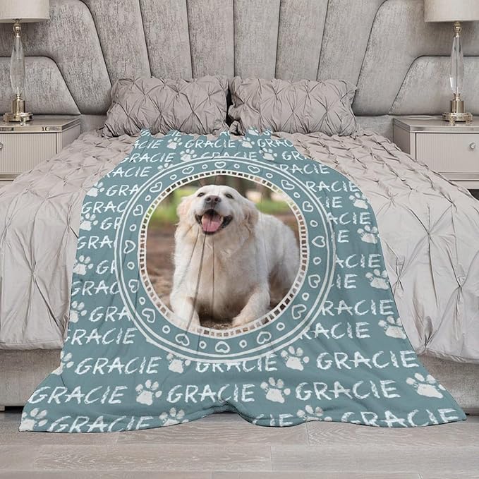 Personalized Dog Blanket with Name Customized Paw Prints Pet Blanket Loss - Image 6