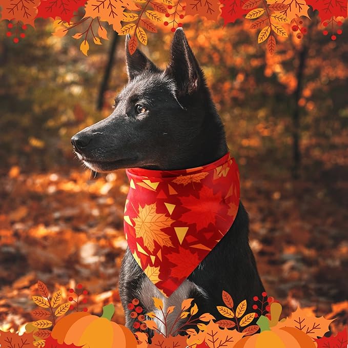 Preboun 50 Pcs Fall Thanksgiving Dog Bandana Bulk Pumpkin Maple Leaves Bandana - Image 7