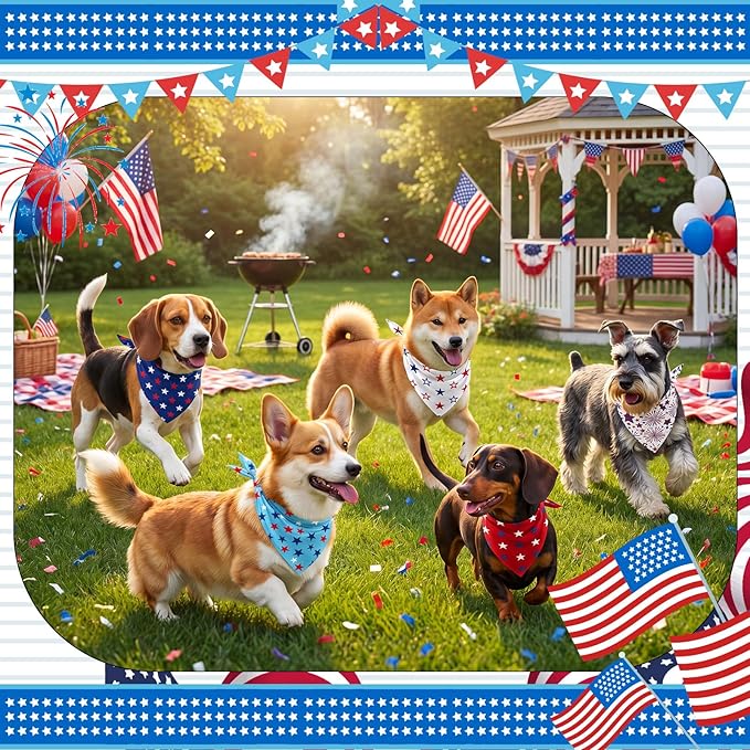 Tallew 60 Pcs 4th of July Dog Bandanas Bulk Patriotic Red White and Blue Charm - Image 6