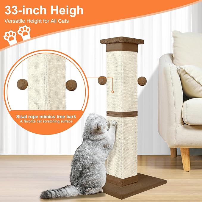 SOCATER Cat Scratching Post 33 Inch Nature Sisal Cat Scratch Post - Image 7
