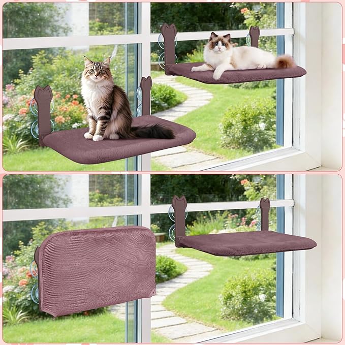 2 Pack Cat Window Perch, Cat Window Hammock Cordless Foldable Window Bed - Image 8