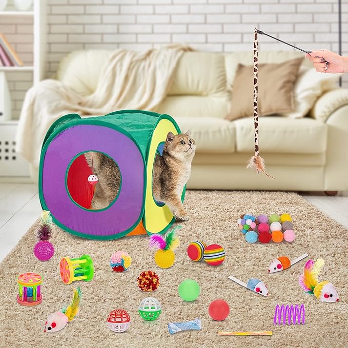 Retro Shaw 33 Pack Cat Toys for Indoor Cats, Collapsible Kitty Tunnel Tent - Image 7