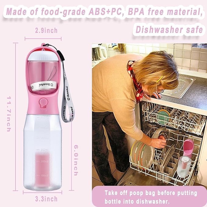 Cibaabo Dog Water Bottle with Food Container & Poop Bag Holder, Travel Water - Image 6