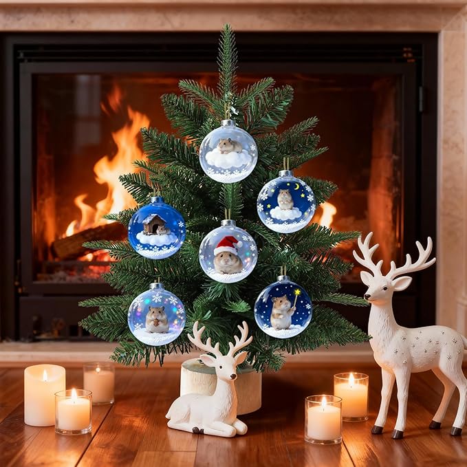 6 Pcs Hamster Christmas Ornament Decor Flat 2D Acrylic Small Animal Christmas - Image 7