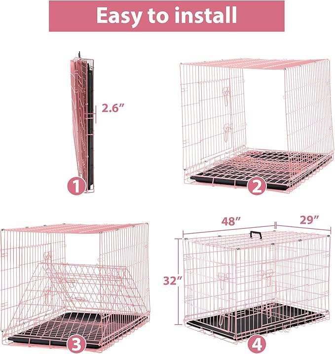 48 Inch Extra Large Dog Crates for Medium Dogs, Double-Door Folding XXL Dog - Image 5