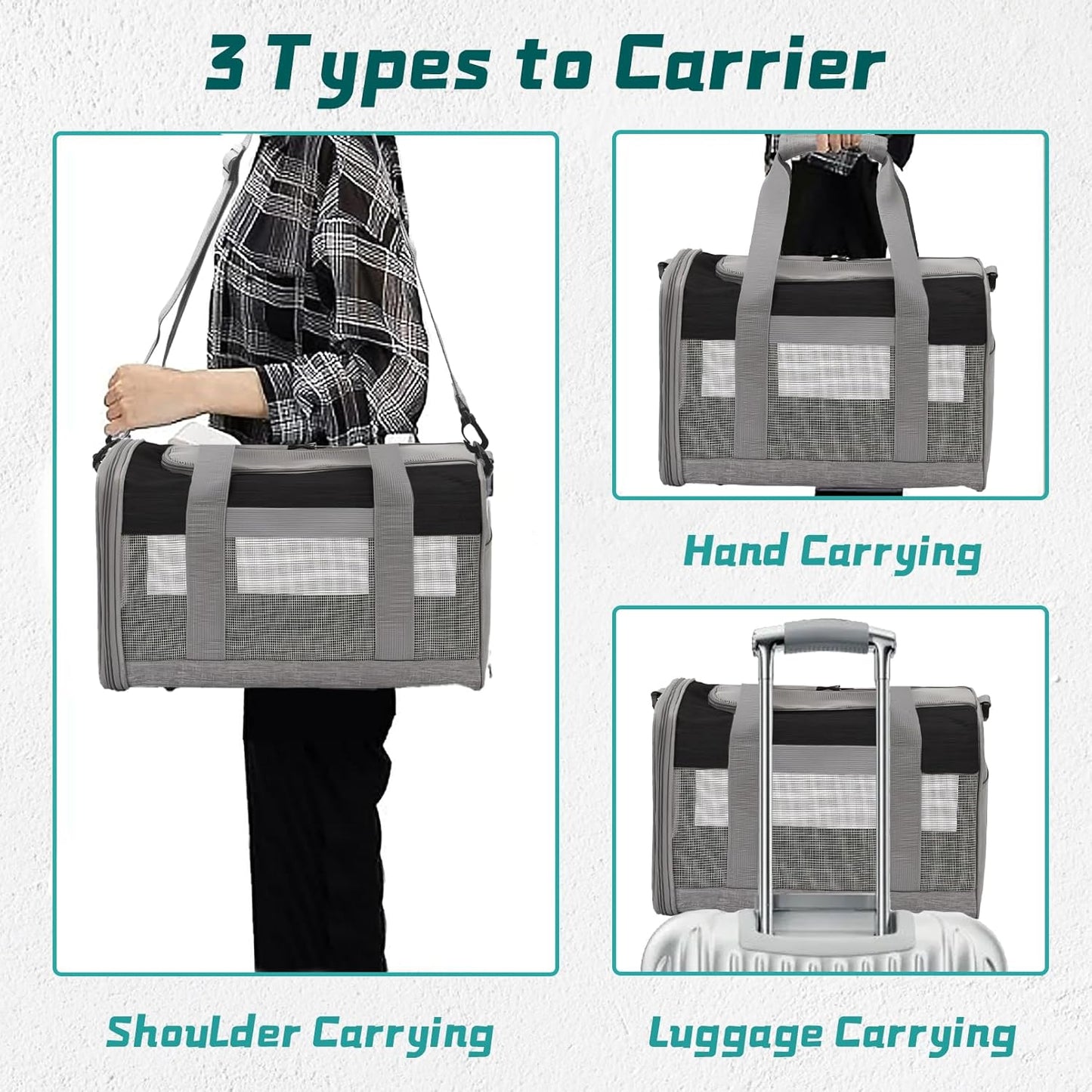 PINVNBY Bunny Carrier for Travel Camping Outdoor, Small Pet Carrier, Guinea Pig Carrier, Breathable Pet Portable Hand Bag for Hamster Bunny Guinea Pig(Black & Gray)