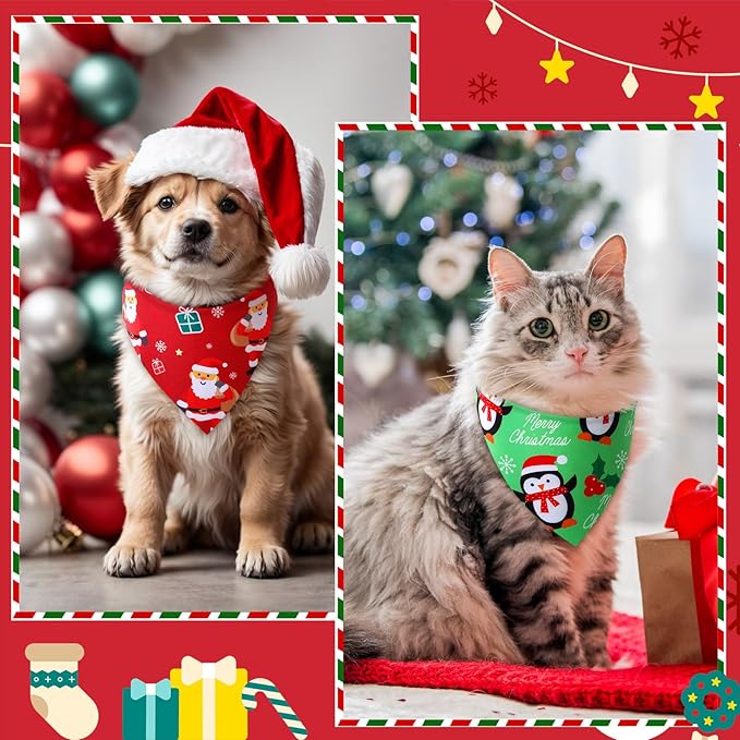 Preboun 50 Pcs Christmas Dog Bandanas Bulk Red and Green Bandanas - Image 6