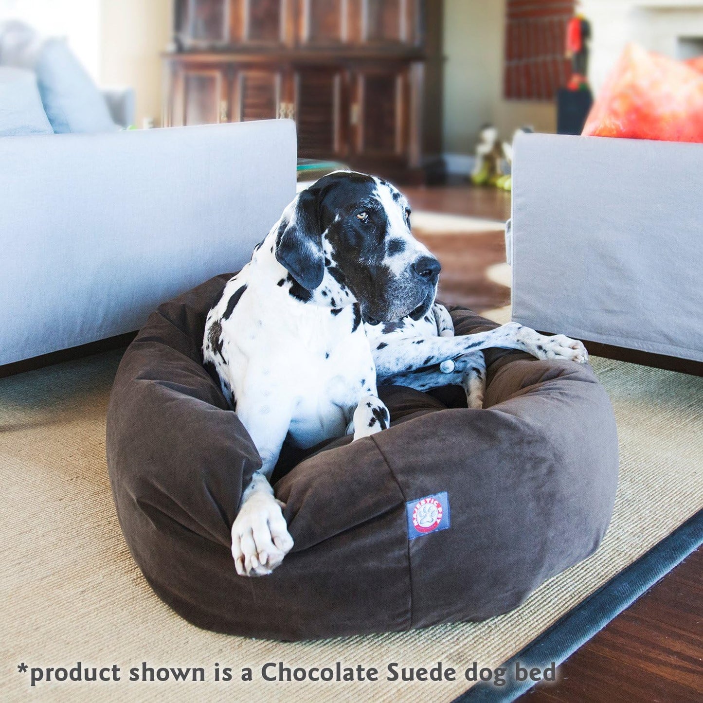 Majestic Pet 40 Inch Suede Calming Dog Bed Washable 40x29x9 (Inch) – Cozy Soft Round Donut Dog Bed with Spine Support for Dogs to Rest Their Head - Pet Bed Large – Rust